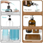 Amber Glass Mouthwash Dispenser for Bathroom, 16 OZ Mouthwash Dispenser with Pour Spout and Acacia Wood Cup Holder and Tray, Mouth Wash Bottle Container for Kitchen Bathroom Decor and Accessories - Image 4