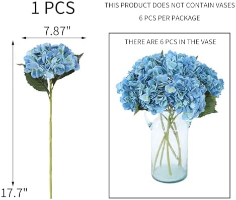 Kimura's Cabin 6pcs Hydrangea Artificial Flowers Silk Faux Hydrangeas,Blue - Image 2