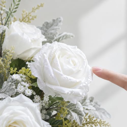 Fake Flowers in Vase, White Rosea Artificial Flowers Arrangement - Image 4