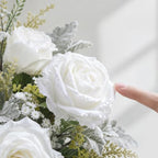 Fake Flowers in Vase, White Rosea Artificial Flowers Arrangement - Image 4