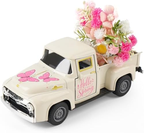 Mothers Day Spring Butterfly Truck Decor, Pink Spring Floral Truck Decorations for Home, Mini Wildflowers Truck Tiered Tray Decor, Rustic Farmhouse Kitchen Tabletop Decorations for Office by Unknown
