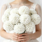 Tinsow 12PCS Artificial Ball Chrysanthemum Faux Flowers Bouquet White - Image 5