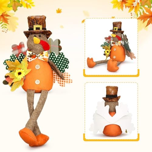 Lovinland 2 Pack Stuffed Animal Turkey Doll Thanksgiving Table Decoration - Image 4
