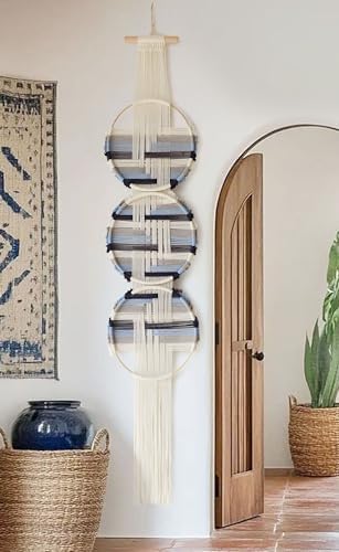 Macrame Wall Hanging Round Wall Art Blue Fiber Boho Decor 11.8"W*64"L by FLBER
