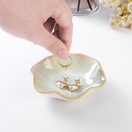 2PCS Lotus Leaf Shape Ring Holder Dish, Small Key Bowl, Ceramic Trinket Tray Jewelry Dish Organizing Necklace Earrings for Mom Friend Sister, All Jewelries Are NOT Included.Pink+Light Green.… - Image 4
