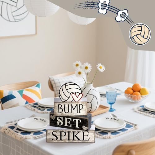 Yuntau 4 Pcs Volleyball Tiered Tray Decorations Wooden Block Sign - Image 5
