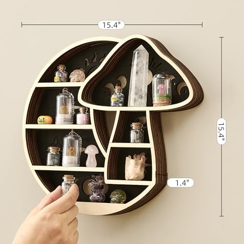 Crescent Moon Floating Shelf with LED Light, Whimsical Mushroom Wall Decor - Image 3
