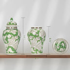 11″ Green Ginger Jar Traditional Peony Temple Jar Home Accent Piece - Image 6