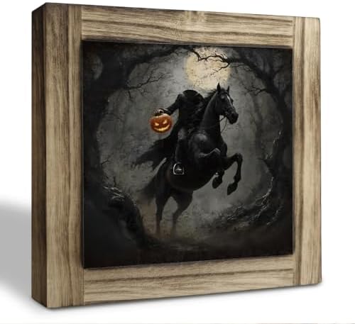 Headless Horseman Wood Plaque Sign, Halloween Gothic Shelf Art Decor 50 by XJCUG