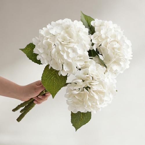 4 PCS White Hydrangea Artificial Flowers, Latex UV Resistant Fake Flowers - Image 6