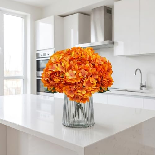 6Pcs 13" Burnt Orange Silk Hydrangea Artificial Flowers - Image 4
