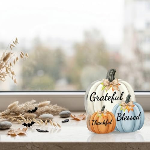 Fall Decor Thanksgiving Tabletop Pumpkin Sign, Grateful Thankful Blessed - Image 7