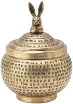 Round Hammered Metal Container with Rabbit Finial, Brass Finish by Unknown