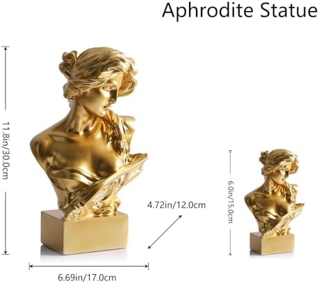 11.8" H Greek Mythology Bust Statue Decor,Artemis Statues Roman Goddess Figurines,Used for Sketch Practice Aesthetics Statues and Sculptures and Indoor Filling Space for Living Room, Bedroom (Gold) - Image 2