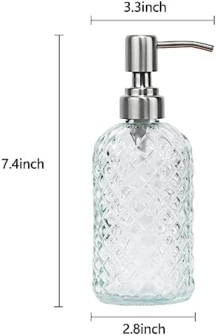16oz Diamond Pattern Glass Soap Dispenser with Rust Resistant Pump - Image 3