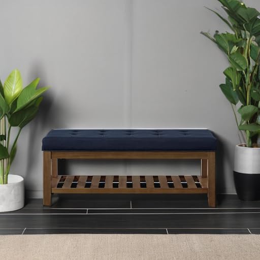 24KF Large Rectangular Upholstered Tufted Linen Fabric Ottoman Bench, Padded - Image 6