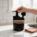 RQYIXI 3-in-1 Ceramic Round Soap Dispenser with Sponge Holder,Black,18 Oz - Image 6
