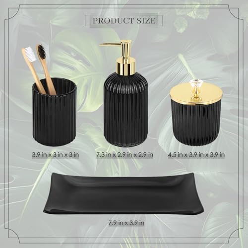 Designer Black Glass Bathroom Accessories Sets - 4 Pcs with Lotion Soap Dispenser, Bathroom Toothbrush Holder, Vanity Tray, and Apothecary Jar, Vintage Bathroom Decor, Gift Countertop Organizer - Image 5