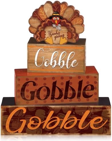 4 Pcs Thanksgiving Decor for Home Turkey Cute Wooden Sign with Sayings by Quzzil