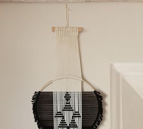 Macrame Wall Hanging Black White Modern Wall Art Geometric 11.8"W*64"L - Image 6