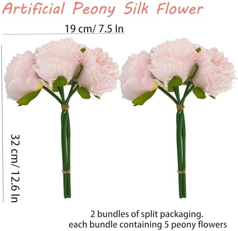 2 Bouquet 10Heads Artificial Fake Peony Flowers Silk Faux Flower for Home Office Party Wedding Decorations - Image 2