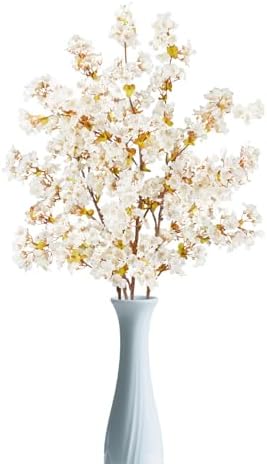 39.3 Inch White Cherry Blossom Branches Fake Cherry Blossom Bouquets Long 3pcs Branches Flowers Stems Silk Tall Japanese Fake Flower Arrangements for Home Wedding Party Decoration by WenXin