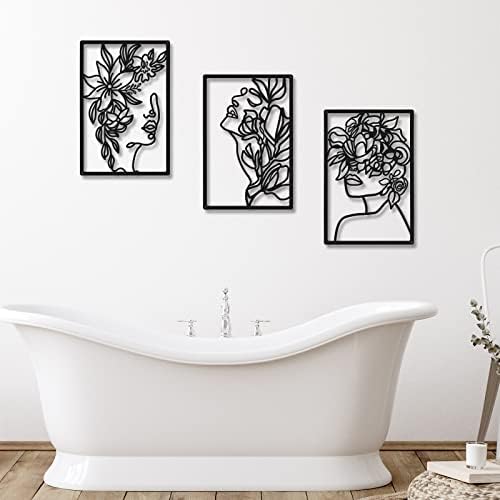 CHENGU 3 Pieces Metal Minimalist Abstract Woman Wall Art Line Drawing Wall Art Decor Single Line Female Home Hanging for Kitchen Bathroom Living Room - Image 7