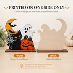 Halloween Wooden Tabletop Decoration, Cute Ghost Pumpkin Black Cat Decor, Spooky Fall Shelf Sign for Home Mantel Desk Office and Halloween Party - Image 3