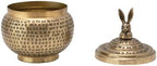Round Hammered Metal Container with Rabbit Finial, Brass Finish - Image 4
