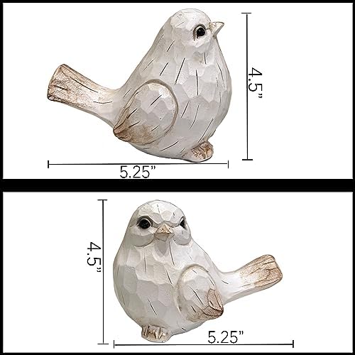 KiaoTime Farmhouse Bird Decor Resin Bird Figurines - Set of 2, Vintage & Modern Bird Decor Statue for Home Decor Accents, Cottage Bird Ornaments Decoration New White Carved Rustic Bird Figurine - Image 6