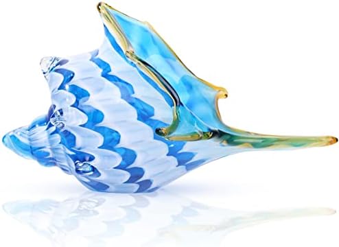Hand Blown Glass Shell Decoration, Modern Art Glass Conch Statue, Blue and White Home Decorative Shells for Home Living Room, Coffee Table, TV Stand, entryway Entrance, Mantelpiece Decoration by DOVDOVHomeDecoration
