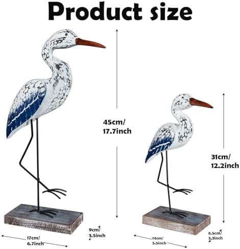 Wooden Seagull Statues Nautical Decor, Large Sea Bird Decoration for Home Coastal Beach Ocean Table Display - Image 3