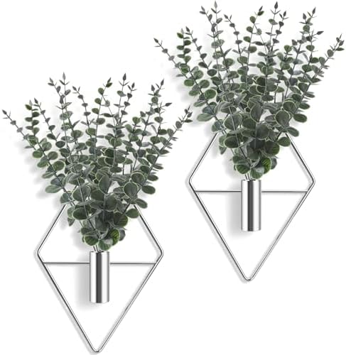 Jexine 2 Pcs Hanging Artificial Planters Wall Decor, Silver, Eucalyptus by Jexine