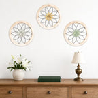 Paquesta 3 Piece Round Farmhouse Wall Decor with 6 Piece Interchangeable Flowers 12'' Medallion Wood & Metal Rustic Wall Art for Living Room Bedroom Kitchen Bathroom Dining Room Home Decorations - Image 6