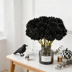 Tinsow 12PCS Halloween Artificial Flowers Black Faux Ball Chrysanthemum - Image 5