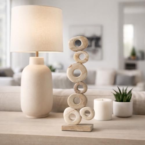 Palimanan Stone Stacked Ring Sculpture Ornament for Home, Bathroom and Room Decor - Decorative Accent for Office Shelf or Coffee Table Display - Figurine Styling for Living Room - 21", Ivory - Image 2
