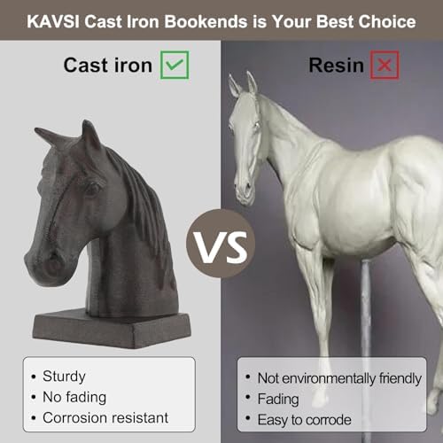 Horse Decorative Bookend Vintage Cast Iron Decor Heavy Book Ends Door Stop Unique Horse Head Statues Home Decor, Ideal for Reading Room Living Library Office Shelf Desk Decor - Image 5