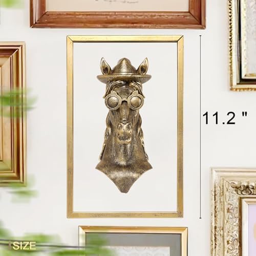 Newinhome Animal Heads Wall Decor (Includes Metal Frame) Resin Animals Sculptures Head Wall Hanging Decoration Gold vintage Wall Sculpture for Living Room Bedroom Office(Horse) - Image 3