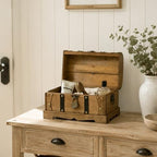 Vintage Wooden Treasure Chest Decorative Box with Lock - 12", Brown - Image 4