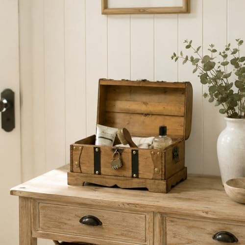 Vintage Wooden Treasure Chest Decorative Box with Lock - 12", Brown - Image 4