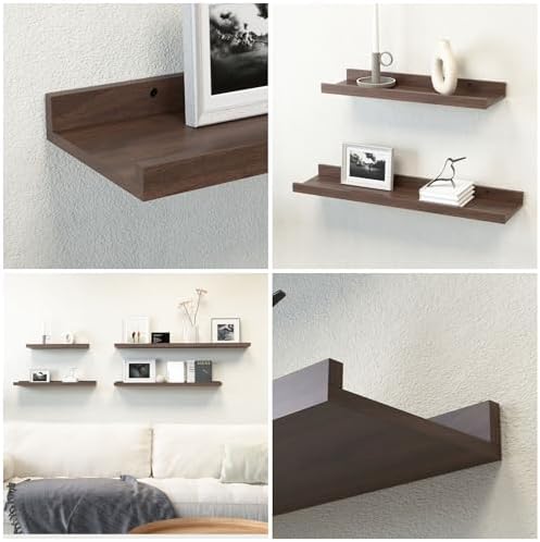 RICHER HOUSE 5-Set Floating Shelves with Lip, Walnut Wall Mounted Shelf - Image 6