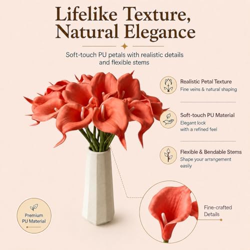 Mandy's 20pcs Coral Calla Lily Artificial Flowers - Image 2