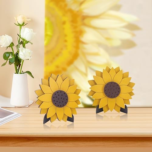 AWISBI 3Pcs Sunflower Decor For Tables, Home Kitchen Standing Wooden Sign - Image 5
