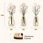 puthiac Wooden Floral Vase Wall Art Decor Set of 3, Spring Tulip & Daisy - Image 5