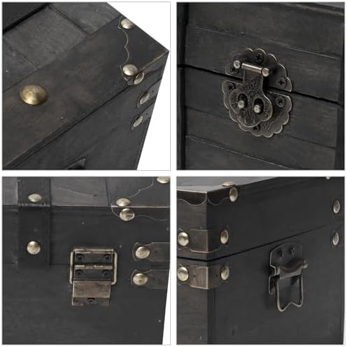Vintage Wooden Treasure Chest,Decorative Pirate Box with Sturdy Hinged Lid - Image 3