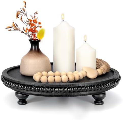 EOSAHR Wood Round Display Riser with Beaded for Modern Home Decor, Black by EOSAHR