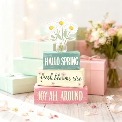 Spring Decoration Wooden Tiered Tray Decor – Rustic Hallo Spring Stacked Block Sign with Daisy Flower Topper – Farmhouse Tabletop Spring Decor for Living Room Shelf Kitchen Coffee Bar Seasonal Home Display - Image 5