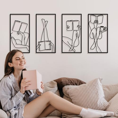Bakovity Black Metal Wall Art, Minimalist Line Wall Decor, Abstract Woman Book Wall Decor, Modern Aesthetic Metal Art for Bedroom Bathroom Living Room (4 Pcs, 17 x 9 in) - Image 6