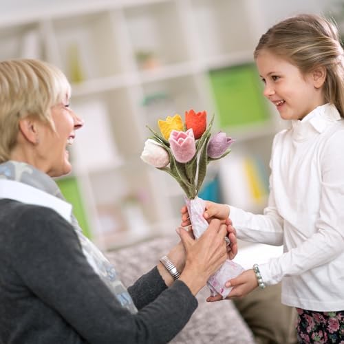 Glaciart One Felt Tulip Flowers Artificial Bouquet - 5 pcs|Reusable, Washable and Essential Oil Ready Multi Color Artificial Flowers w/Bendable Wire Stem |Great as Gift and Home or Event Decorations - Image 3