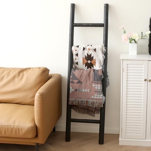 FUIN Blanket Ladder, 57in Rustic Solid Wood Decorative Ladder, Black - Image 6